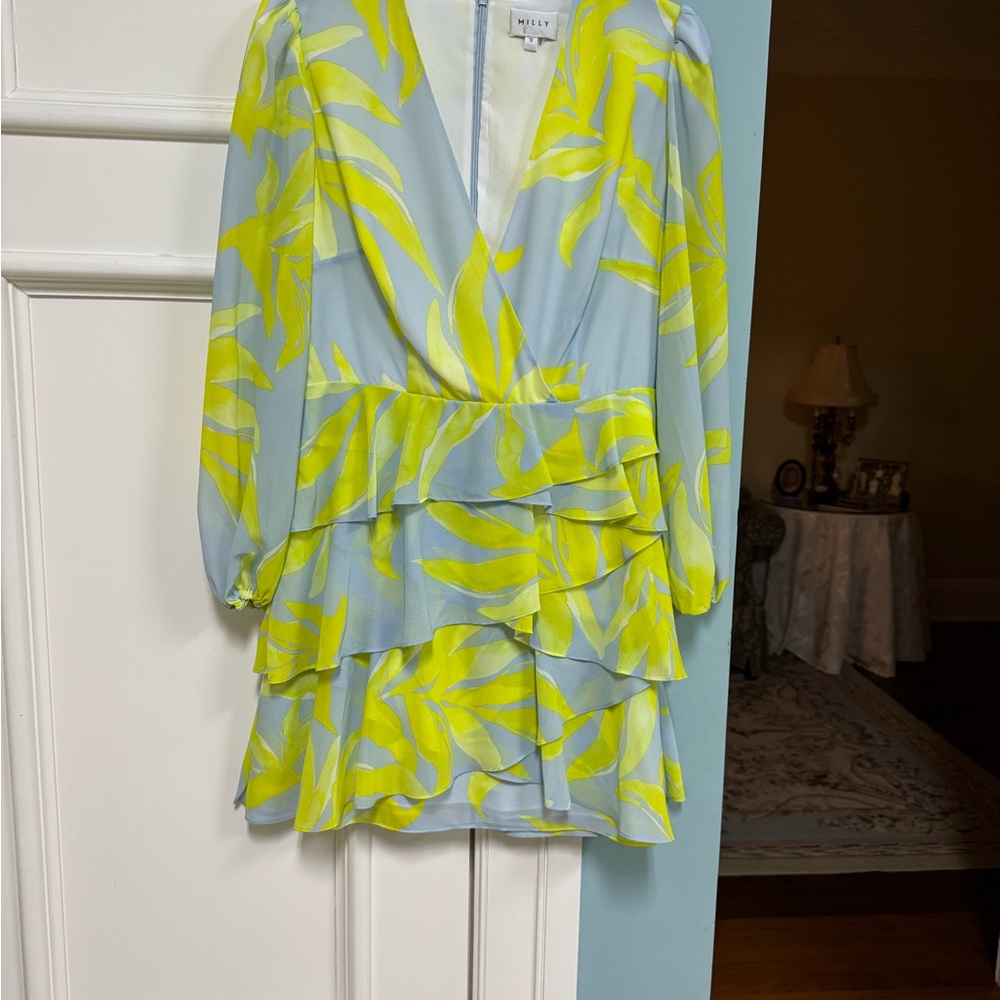 Milly Yellow and Gray Leaf Print Dress size 10